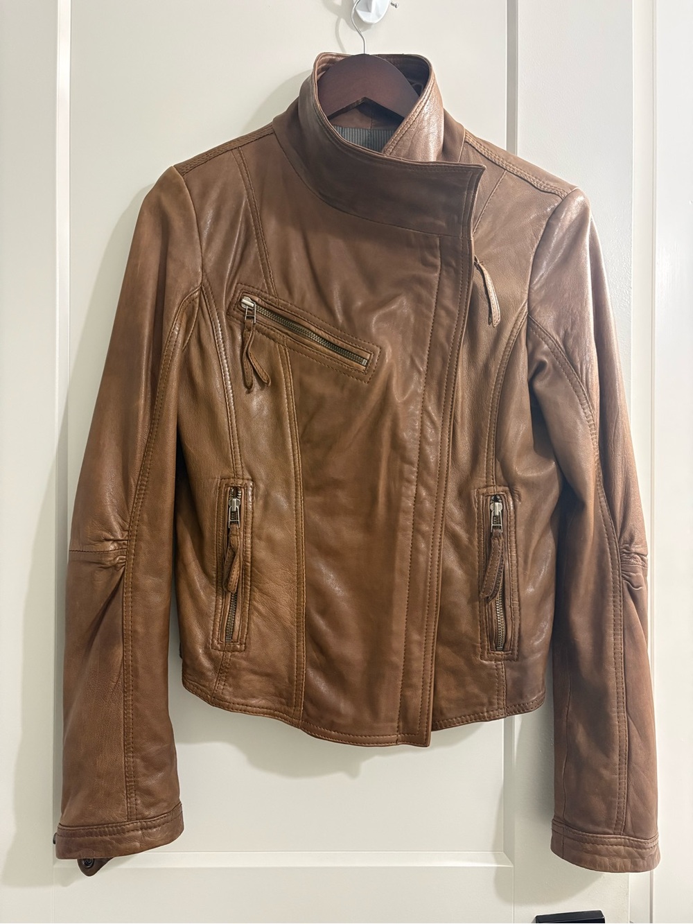 Danier Brown Genuine Leather Moto Jacket Size S